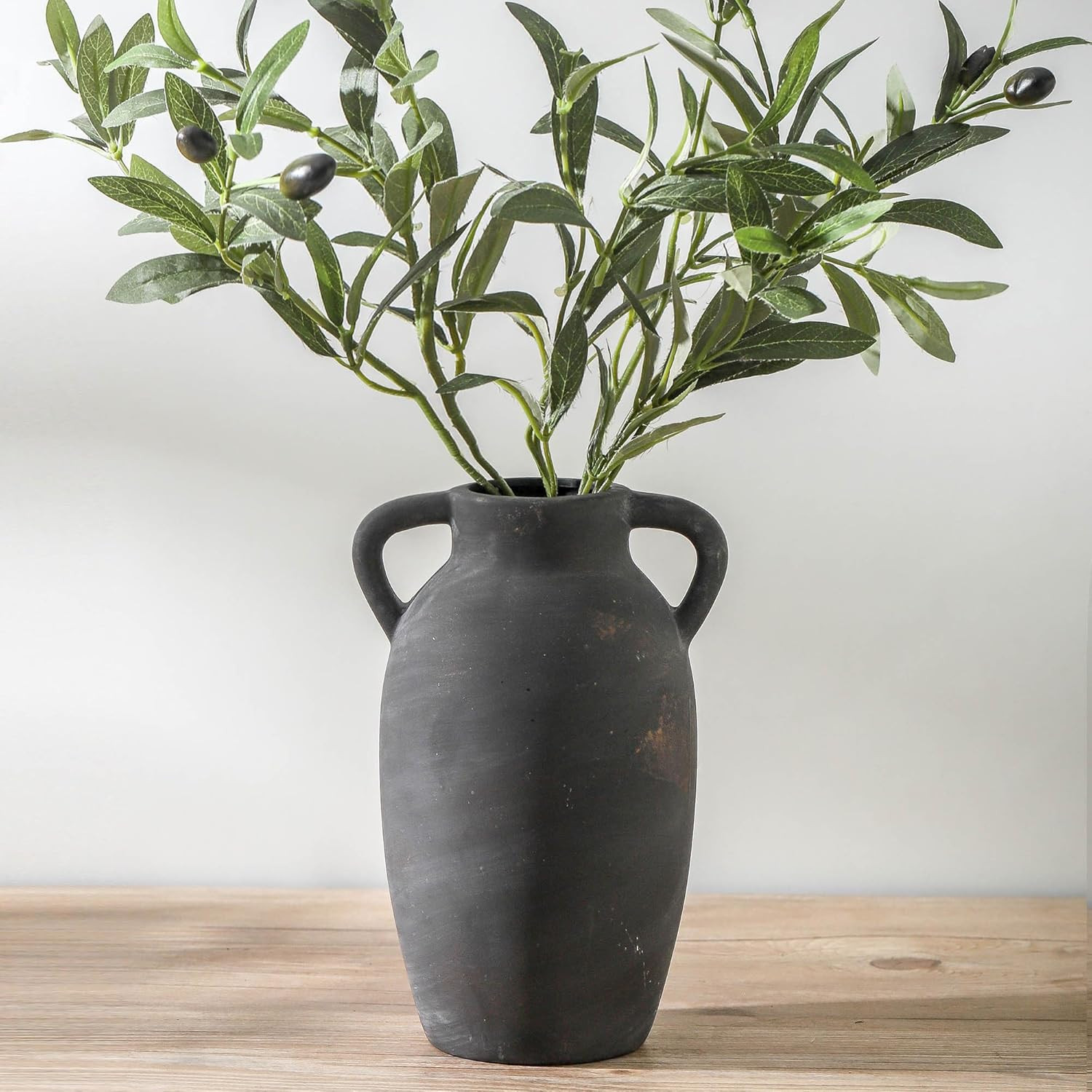 Terracotta Farmhouse Flower Vase, 9.6 Inch Ceramic Rustic Vase with 2 Handles, Decorative Vase Boho Decor for Home Decor, Table, Living Room, Shelf Decoration | Amazon (US)