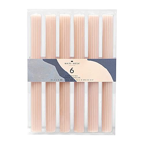Main + Mesa Unscented Ribbed Taper Candles, Set of 6, 10", Blush Taupe | Amazon (US)