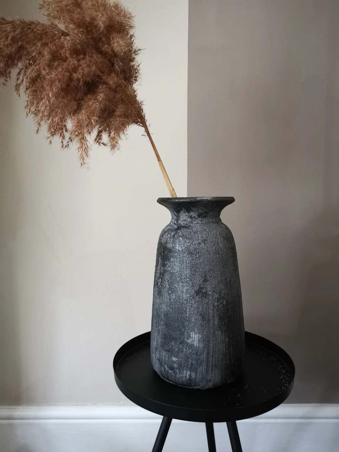 Tall Bali darkest grey vintage effect stone vase | Etsy (US)