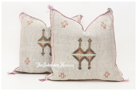 Handmade Moroccan Sabra Cactus Pillow, Cactus Silk Berber Cushion, Sabra Pillowcover, Ivory Color... | Etsy (US)