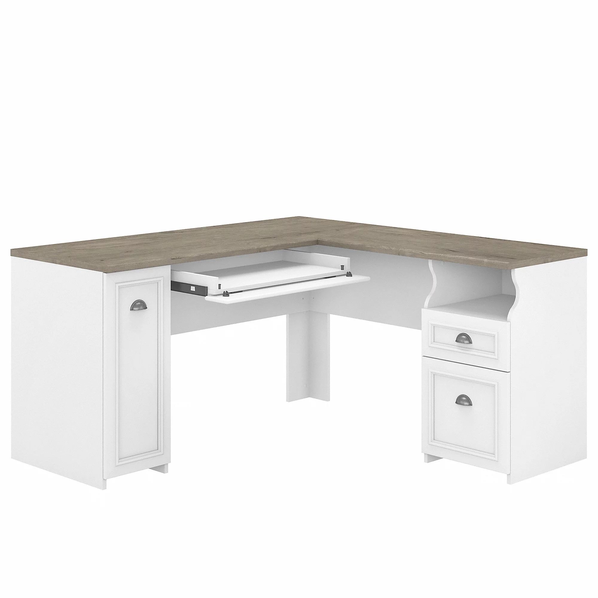 Bush Furniture Fairview 60W L Shaped Desk with Drawers and Storage Cabinet, White/Gray | Walmart (US)