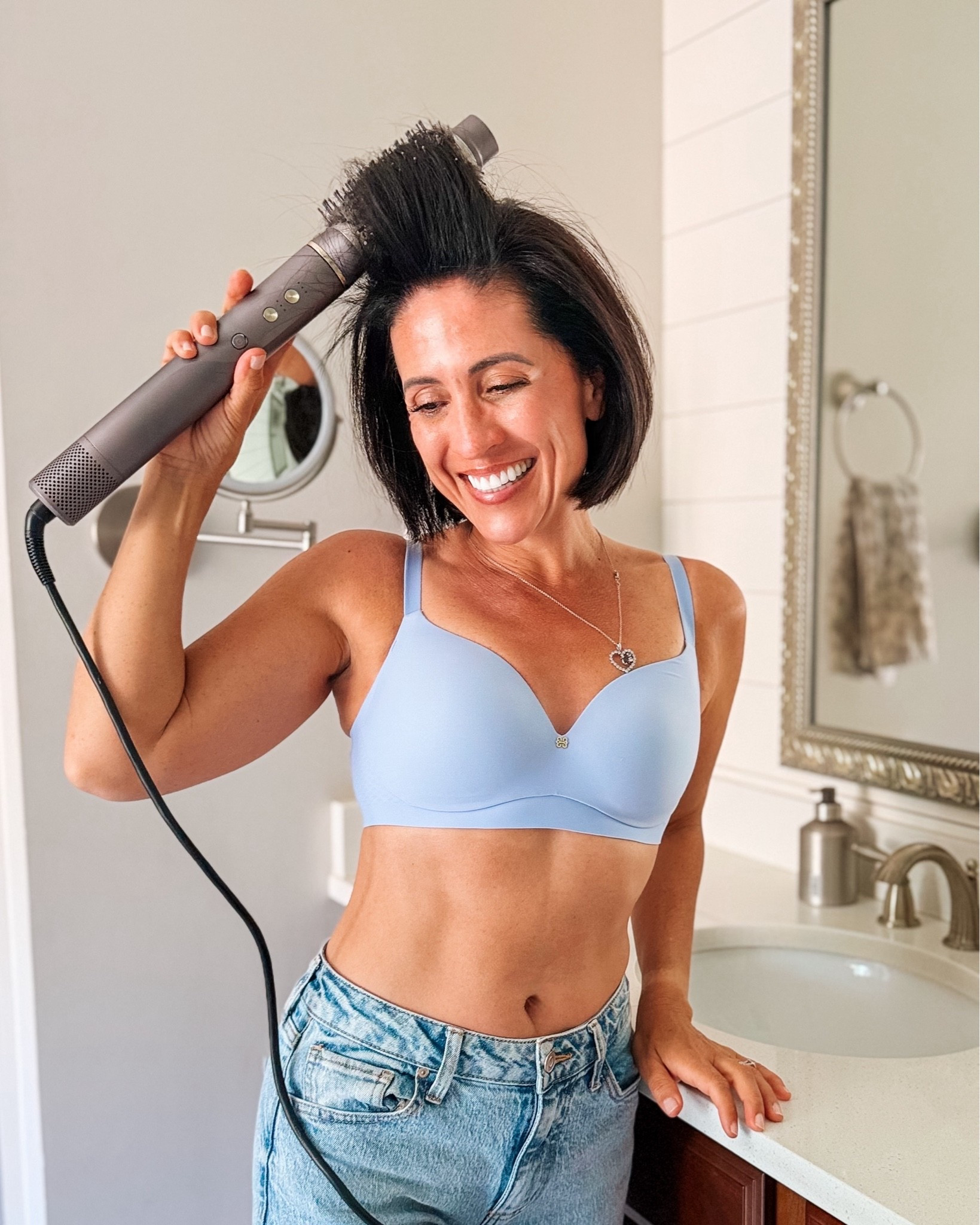 So I already had this bra in 2  colors and absolutely did not need another one. And then they dropped periwinkle.
You know when a color is so pretty it immediately convinces you your wardrobe needs it? That was this.
But also — this is the one I keep reordering because it checks every box:
☁️wireless (actual comfort)
☁️lightly padded for shape without that overly structured fake look 
☁️buttery soft against your skin ☁️straps that stay comfortable
all day
☁️smooth under lightweight spring & summer fabrics
☁️a deeper neckline

Linked here because this color is way too pretty to keep to myself.

#LTKgrwm #LTKmomlife #LTKOver40