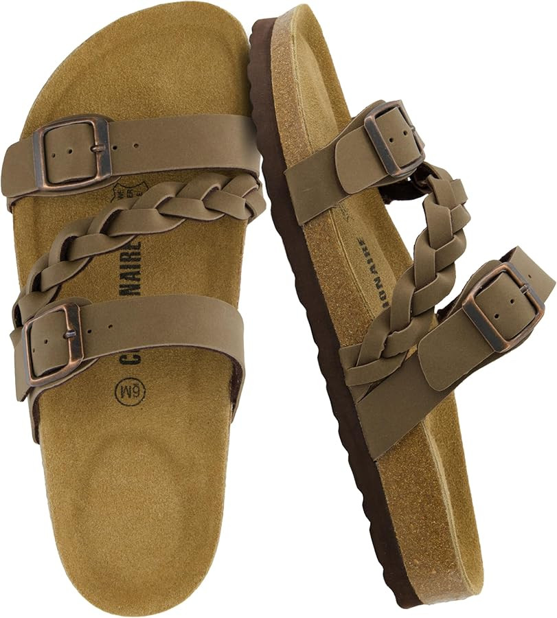 Lizzy Cork Footbed Womens Sandals - Comfortable Braided Summer Slip On Slide Sandals for Women | Amazon (US)