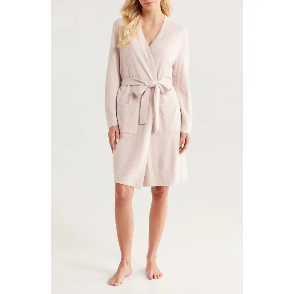 barefoot dreams CozyChic Lite® Tonal Contrast Robe in Barely Pink/Shell at Nordstrom, Size Small | Nordstrom
