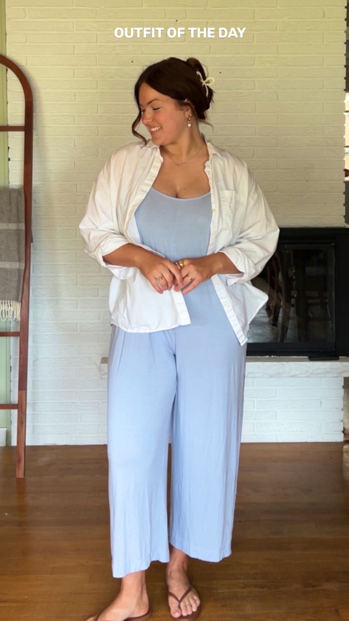 OOTD - featuring a comfy blue jumpsuit and white button up from Old Navy 🤍

#LTKFindsUnder50 #LTKStyleTip #LTKMidsize