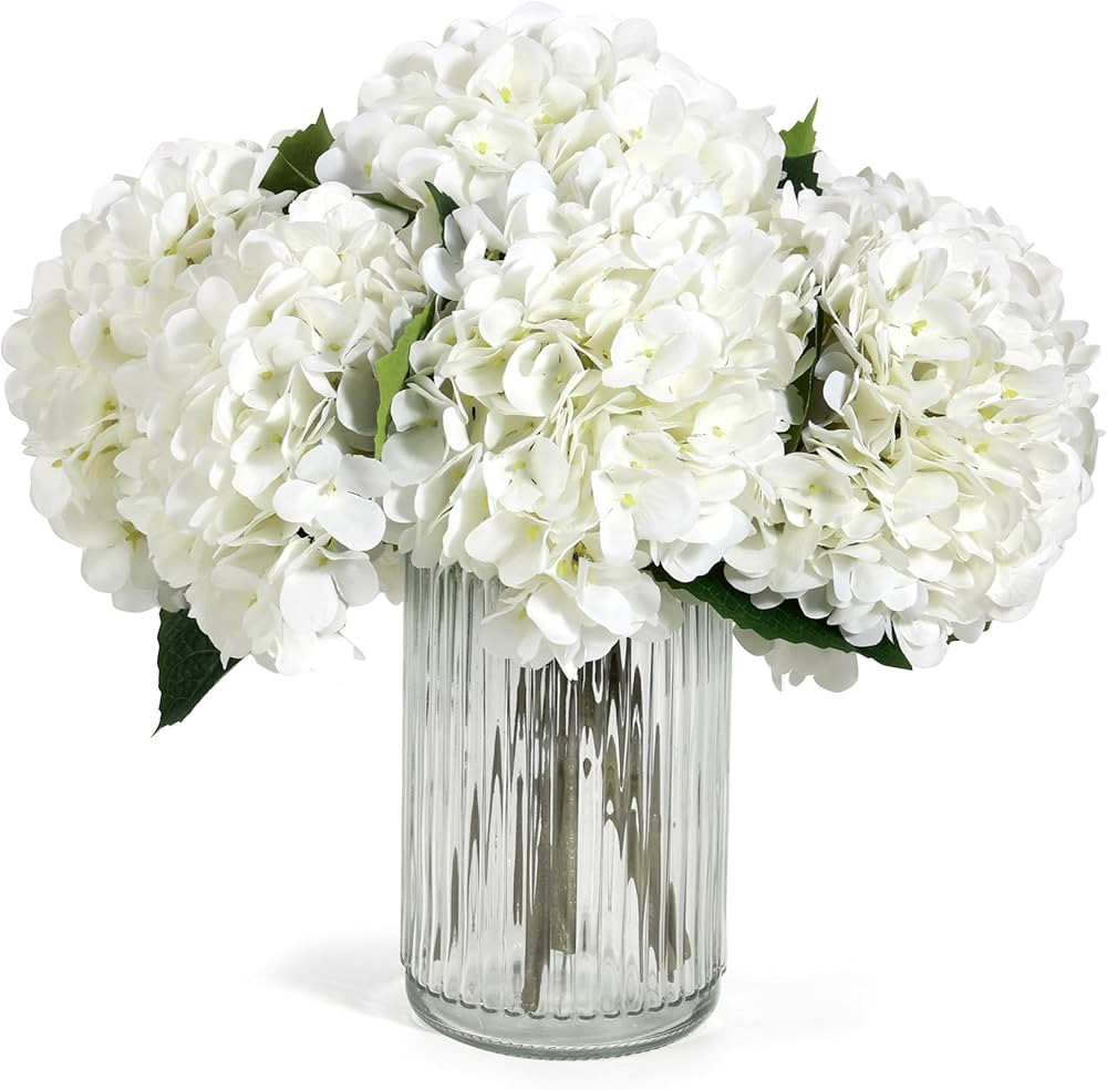 Amazon.com: Auihiay 8PCS White Artificial Hydrangea Flowers Bouquets, Silk Hydrangea Flowers with... | Amazon (US)