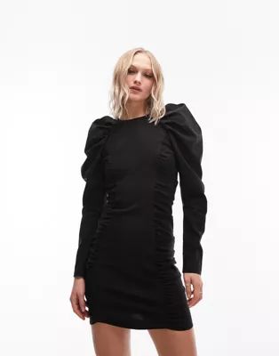 Topshop puff sleeve mini dress in black | ASOS (Global)