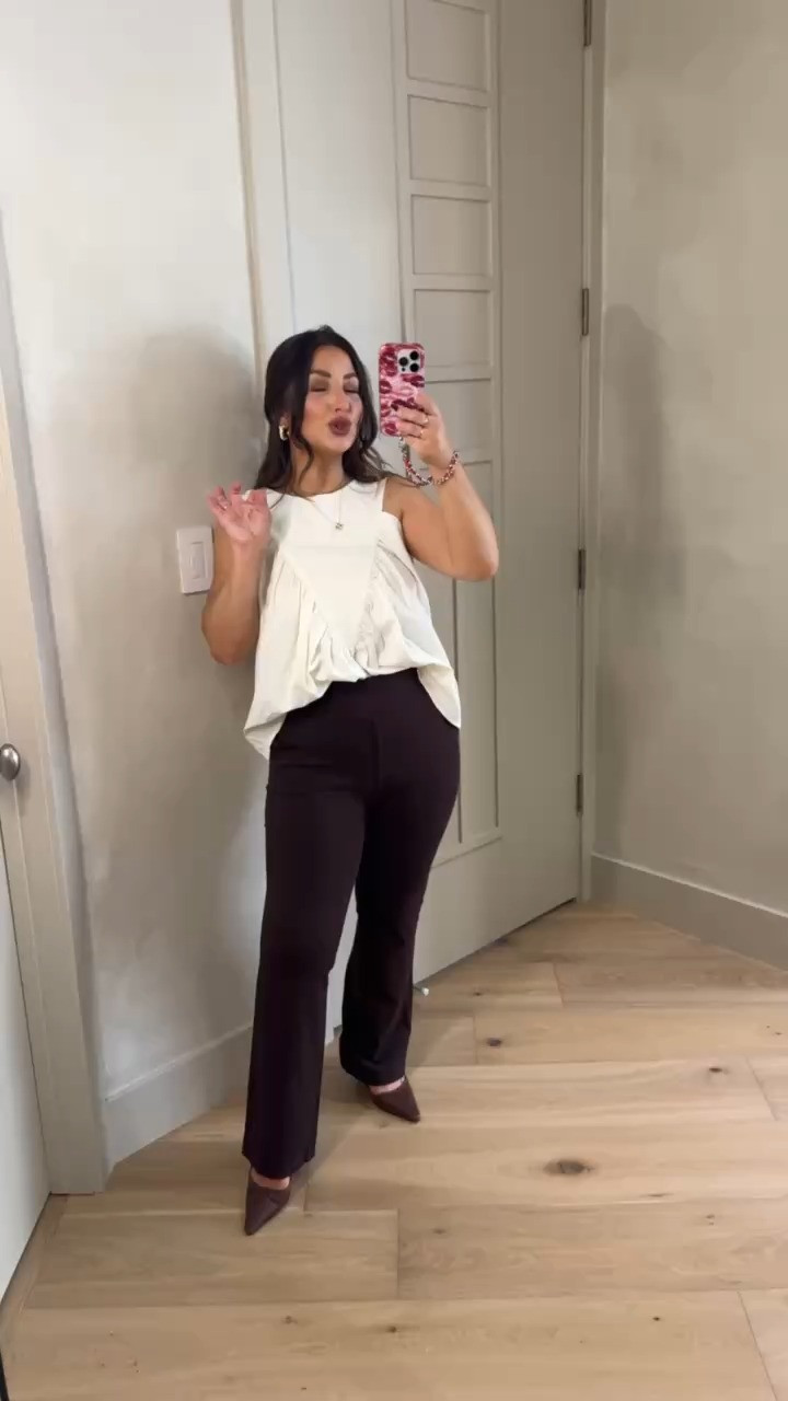Cute workwear to date night look! Ruffle swing tank size small, Pants size small 28" 

5'0" 140lbs
Petite friendly!

#LTKootd #LTKPetite #LTKWorkwear