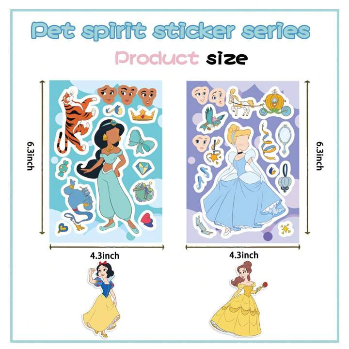 Disney 8pcs Disney Princess Stickers DIY Make A Face Princess Aesthetic Stickers Princess Party F... | SHEIN
