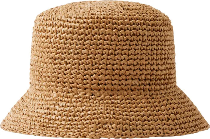TB Logo Crochet Raffia Bucket Hat | Nordstrom