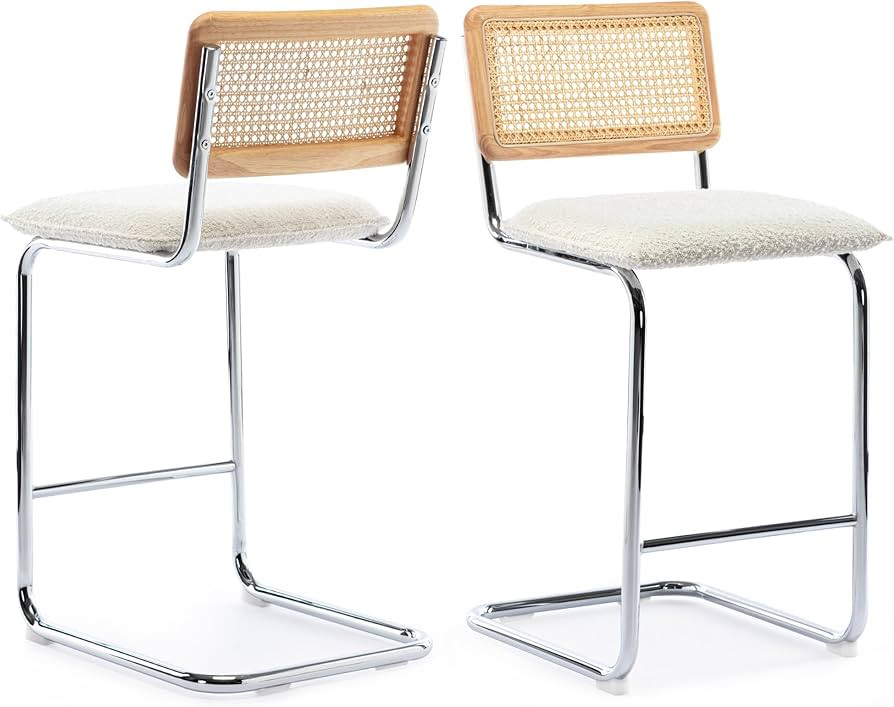 ONEVOG Boucle Rattan Bar Stool Set of 2, 26 Inch Counter Seats, Wood Frame Counter Height Chairs ... | Amazon (US)