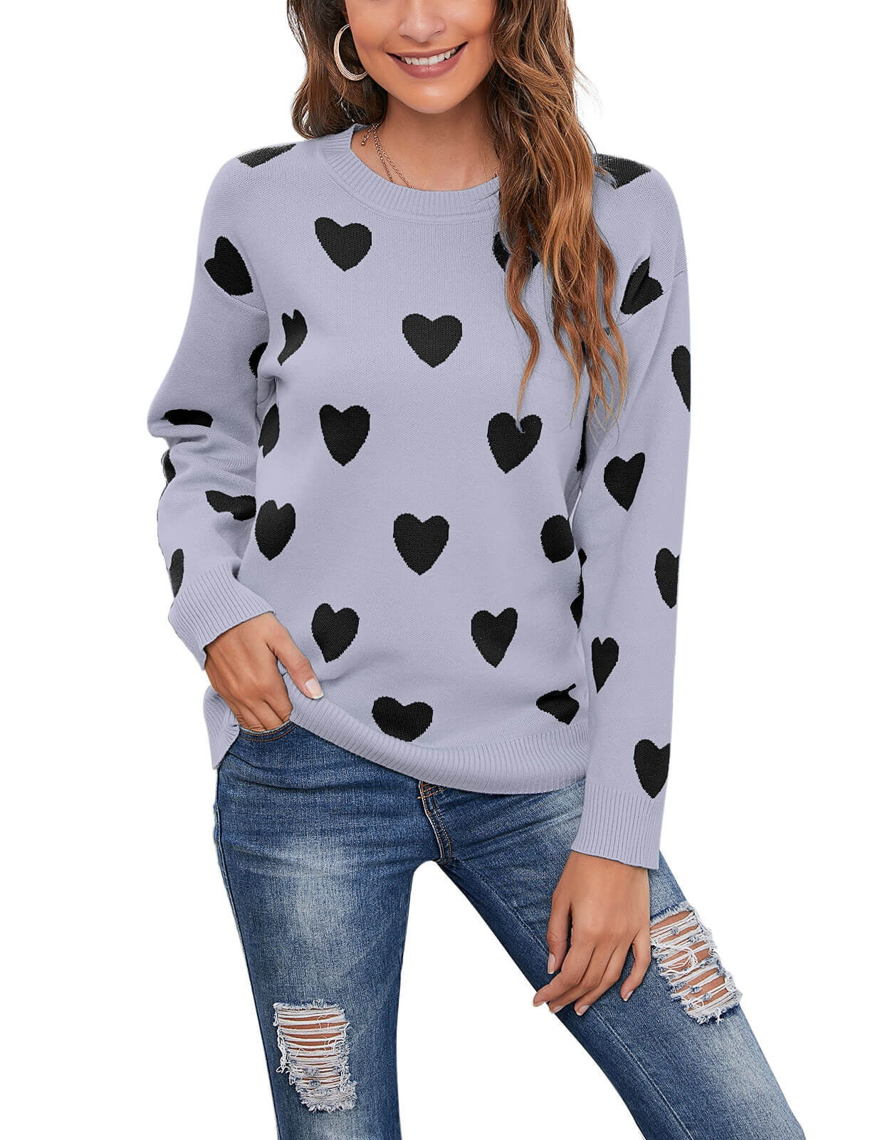 Pullover Sweater for Women Valentine's Day Cute Heart Print Warm Sweaters Knitted Sweaters Shermi... | Walmart (US)