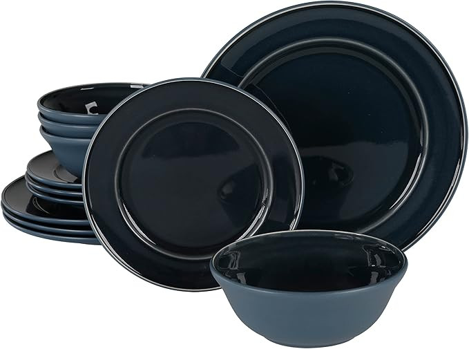 Martha Stewart Portillo 12 Piece Reactive Stoneware Dinnerware Set - Blue | Amazon (US)