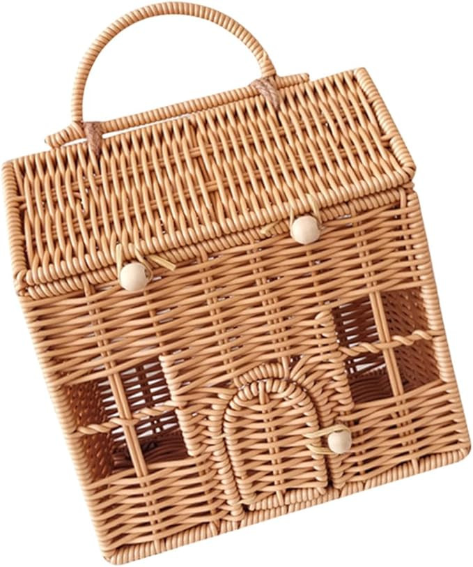 House-Shaped Wicker Basket with Lid,Wicker Suitcase Decorative House Rattan Basket with Handle Fo... | Amazon (US)