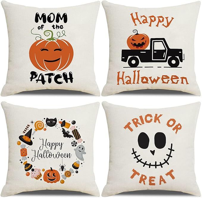 LIAOWY Halloween Pillow Covers 18x18 Set of 4, Throw Couch Fall Pillow Covers Halloween Party Dec... | Amazon (US)