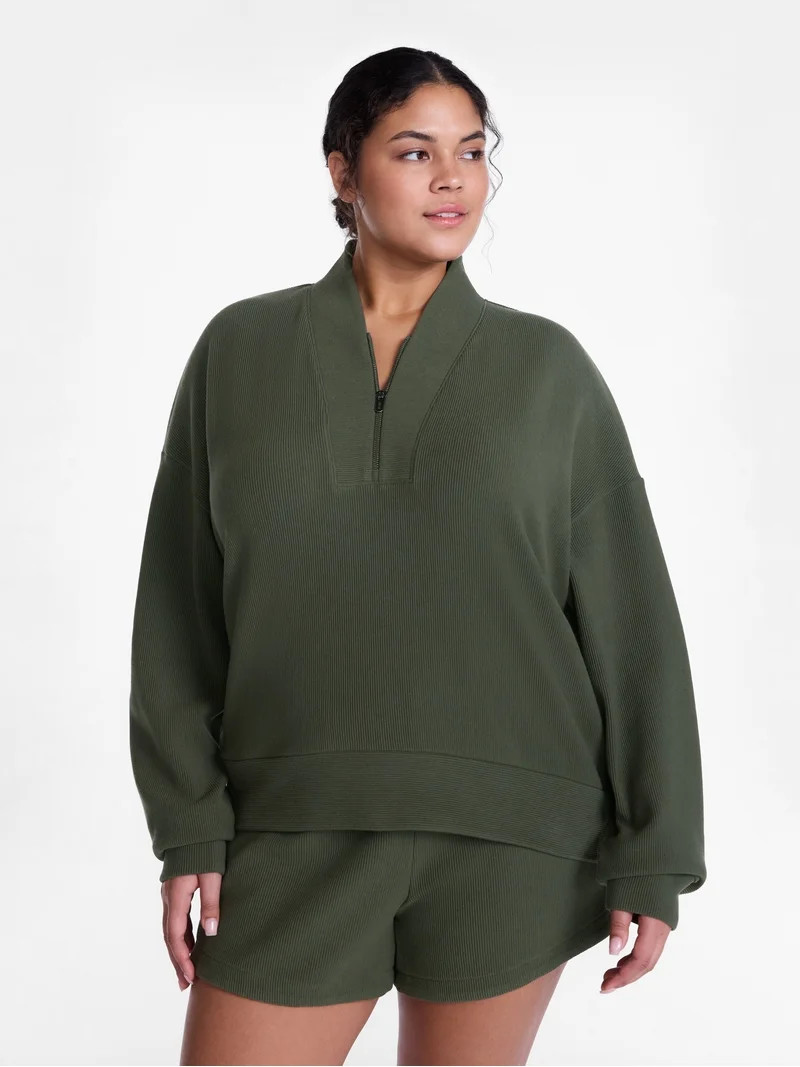 Avia Women's and Women's Plus Ribbed Ottoman Quarter Zip Sweatshirt, Sizes XS-4X | Walmart (US)