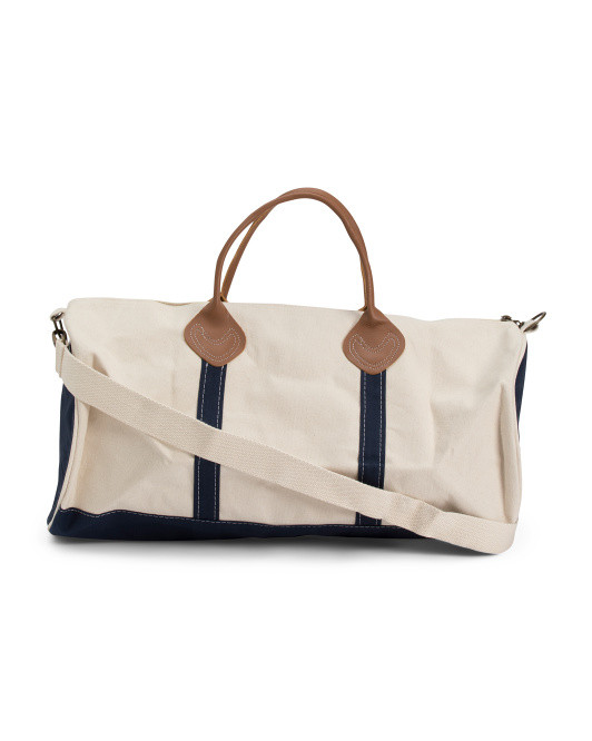 Canvas Round Duffel With Leather Handles | TJ Maxx