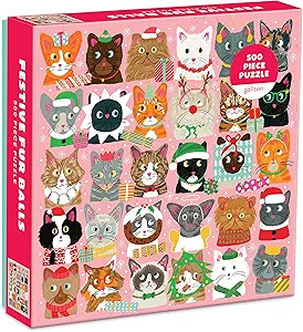Galison Festive Furballs Puzzle, 500 Pieces, 20” x 20” – Cat Jigsaw Puzzle Featuring a Fest... | Amazon (US)
