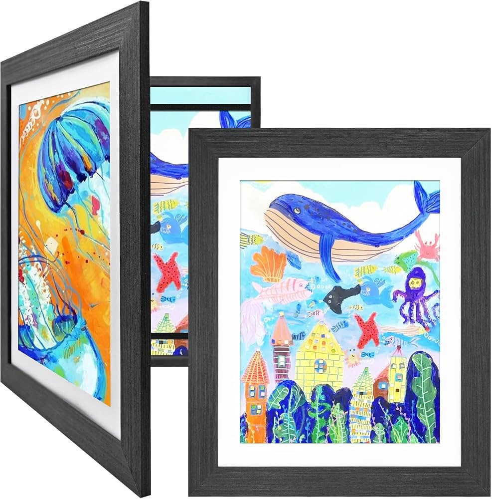 KINLINK 10x12.5 Kids Art Frames Set of 2, Solid Wood Kids Artwork Frames Changeable with Acrylic ... | Amazon (US)
