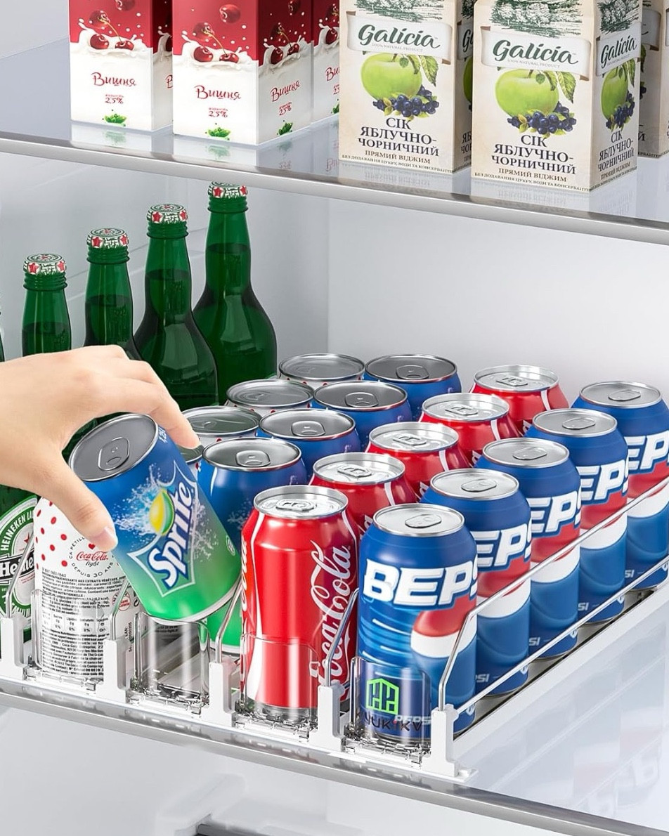 Upgraded Drink Organizer for Fridge, Space-Saving Fridge Drink Organizer, Automatic Pusher Glide and Adjustable Width Drink Dispenser for Fridge - Holds Up to 25 Cans (5 Rows White)

#LTKHome #LTKOver40