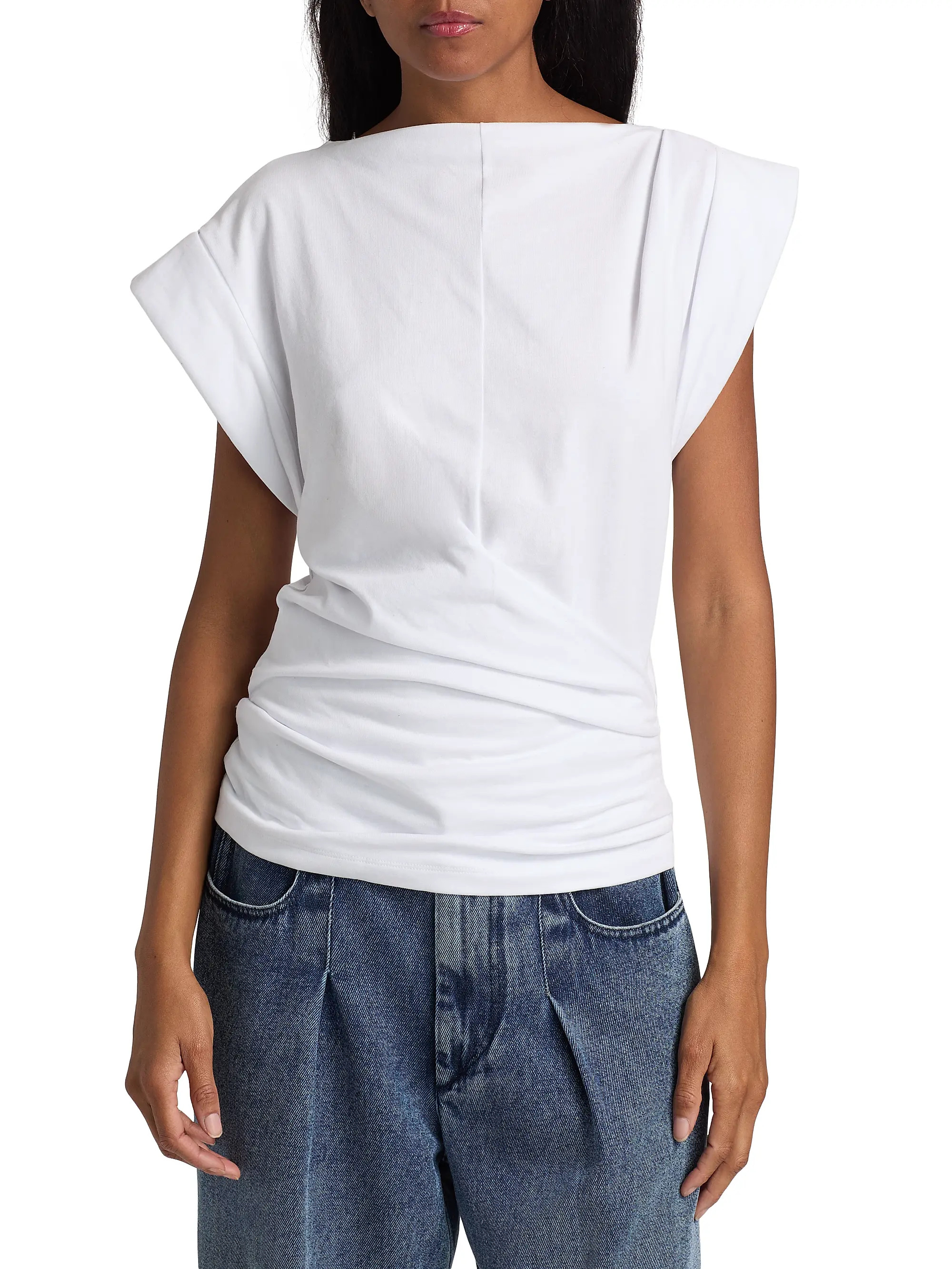 Maisan Draped Cotton Short-Sleeve Top | Saks Fifth Avenue