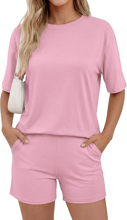 PRETTYGARDEN 2026 Women's Summer 2 Piece Sets Casual Lounge Set Short Sleeve Tops Shirts Shorts T... | Amazon (US)