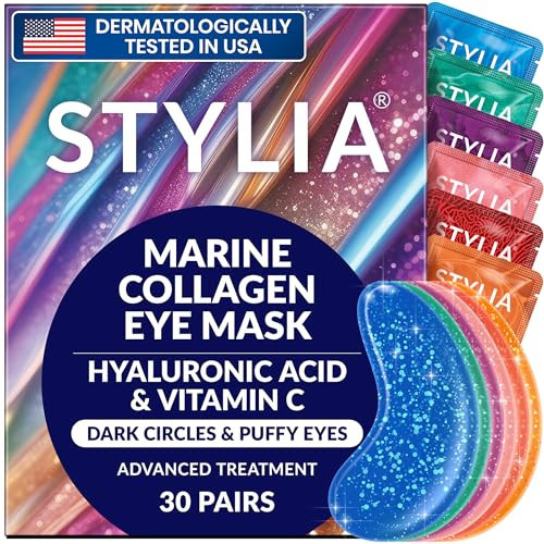 Stylia Collagen & Vitamin C Under Eye Patches for Puffy Eyes & Dark Circles - Depuffing, Hydrating & Firming Under Eye Mask with Hyaluronic Acid - Stocking Stuffers for Teen Girls, Vegan (30 Pairs) | Amazon (US)