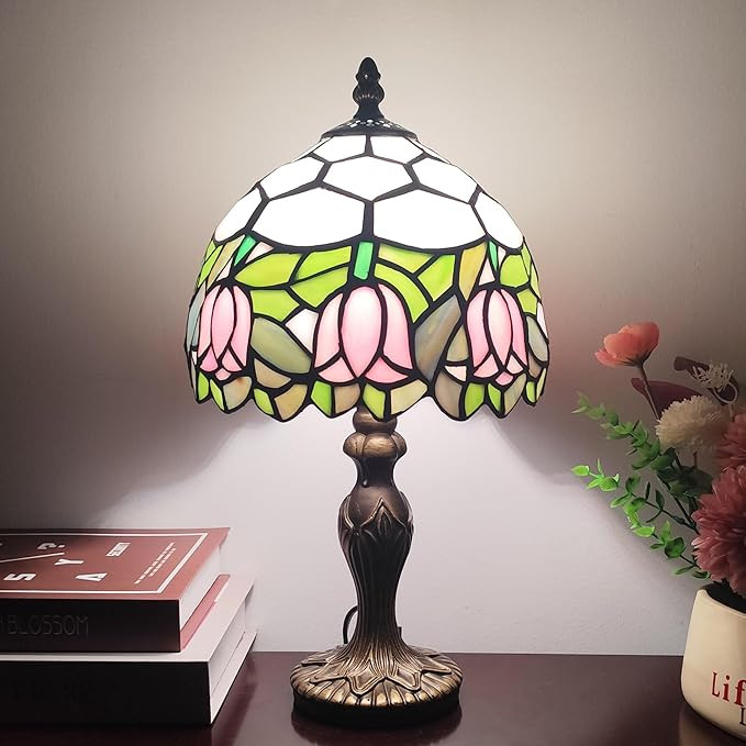 Tiffany Table Lamp Small Stained Glass Desk Lamp Vintage Bedside Lamp Included 3 Way LED Bulb for... | Amazon (US)