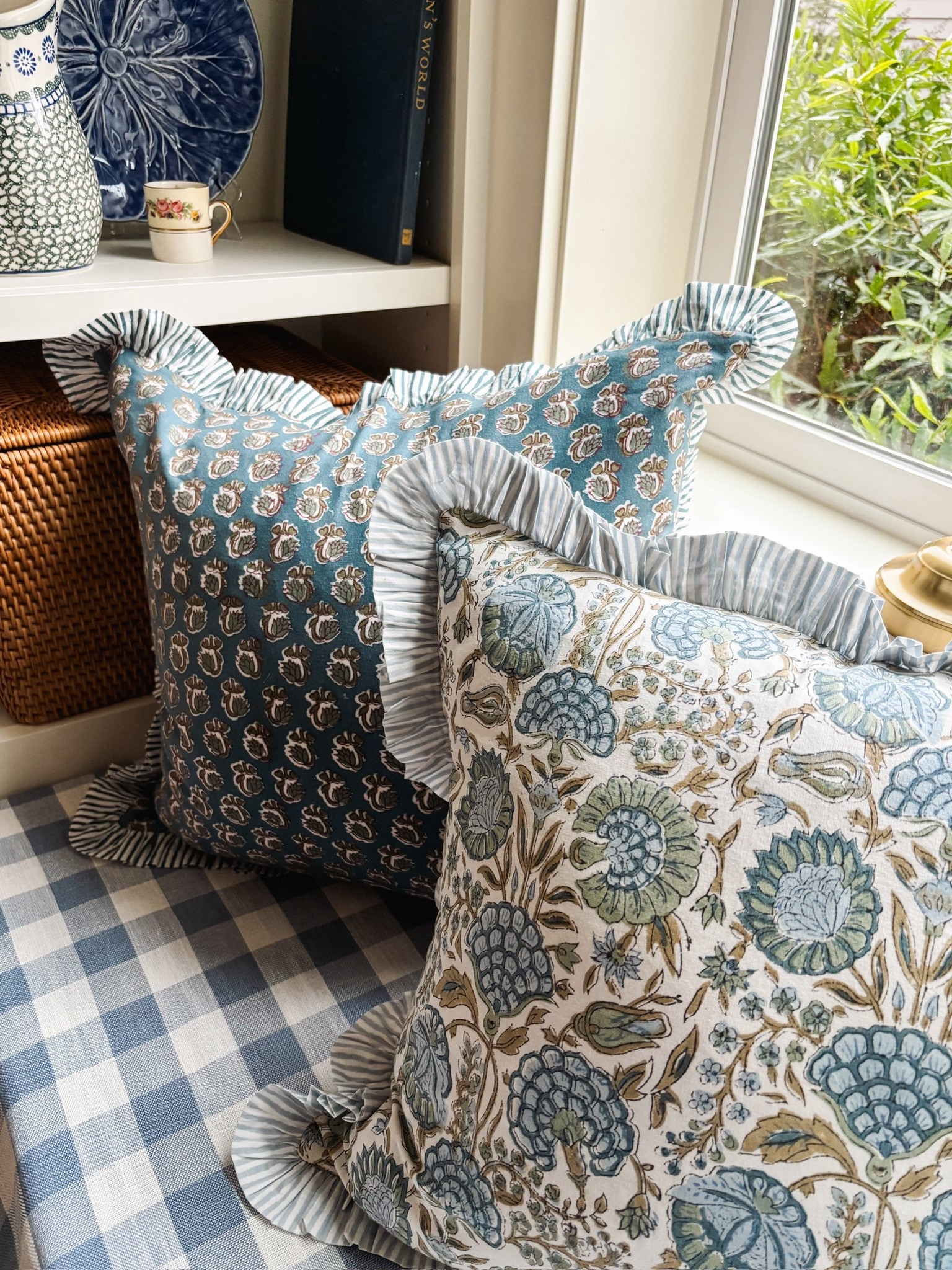Amazon block print pillow, floral pillow, buffalo check tablecloth as bench or 

#LTKHome #LTKSaleAlert #LTKSeasonal