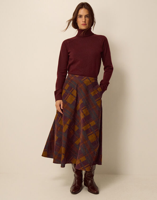 Melinda Check Print Corduroy Midi Skirt Brown | Monsoon (UK)