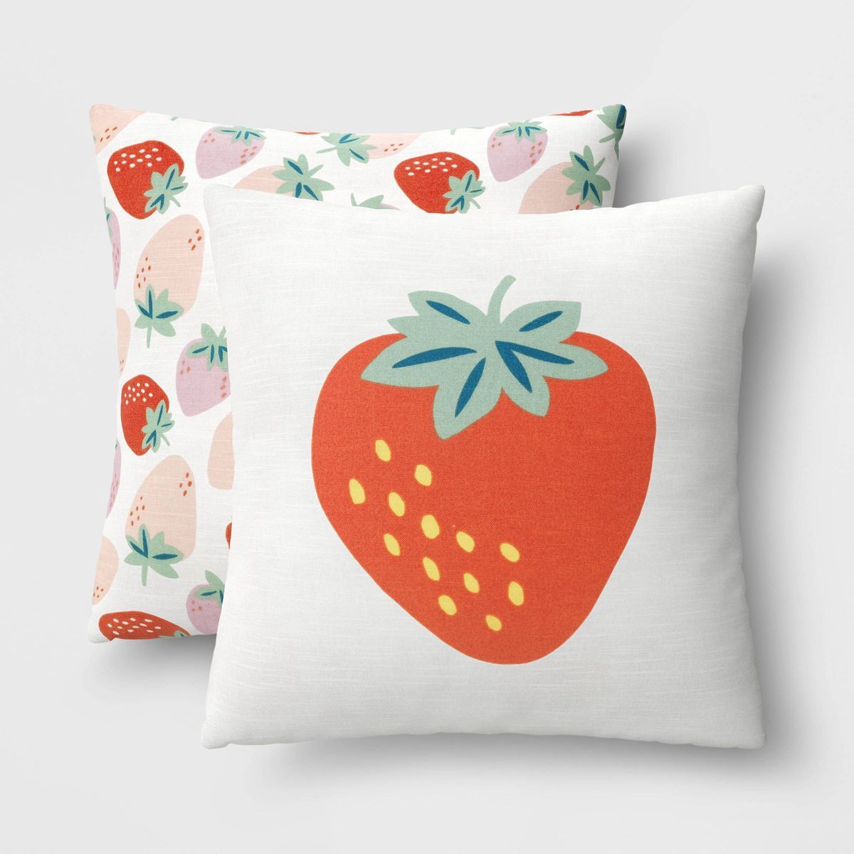 2pk Strawberry Printed Cotton Square Throw Pillows Red - Room Essentials™ | Target