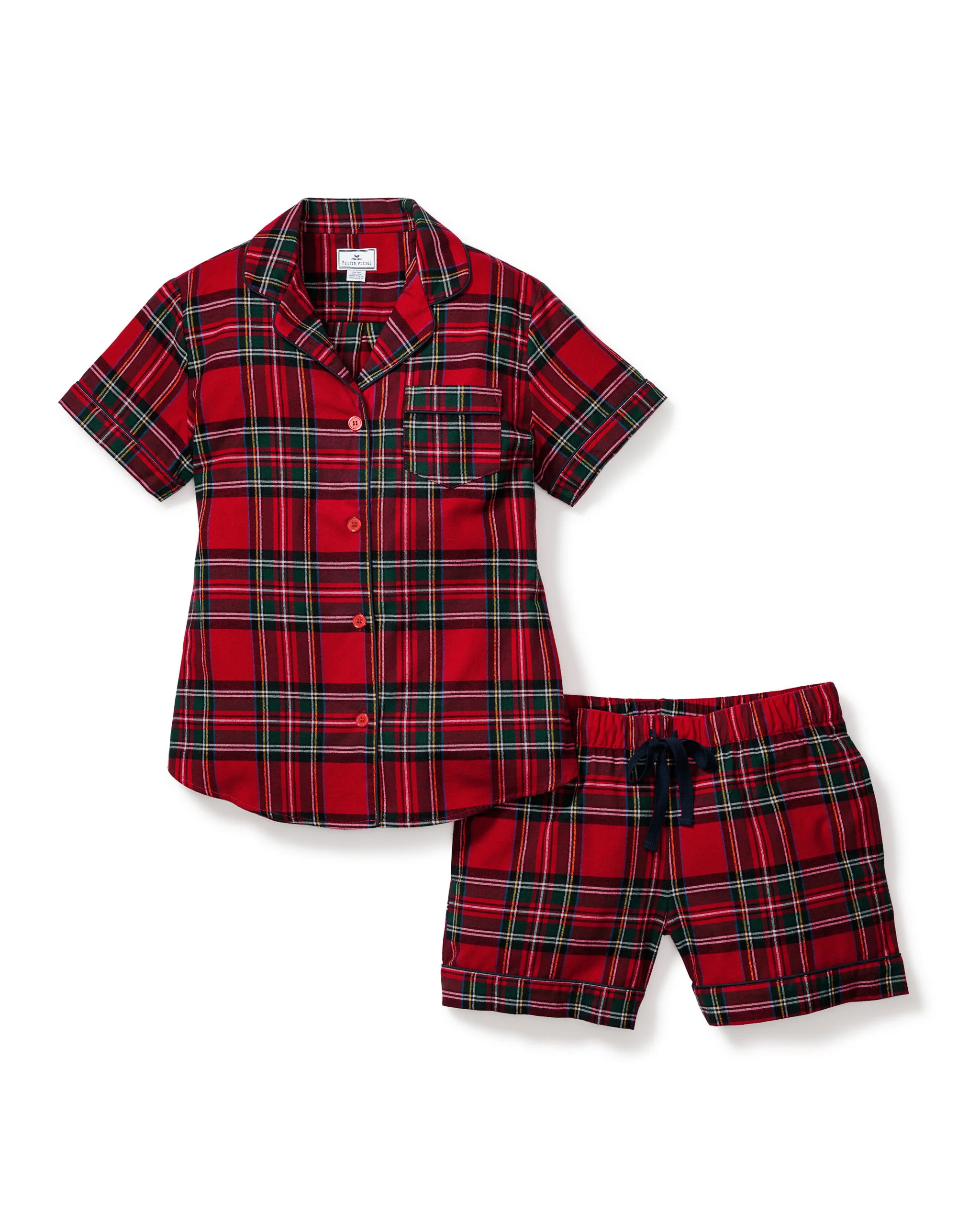Women's Brushed Twill Short Sleeve Short Set in Imperial Tartan | Petite Plume