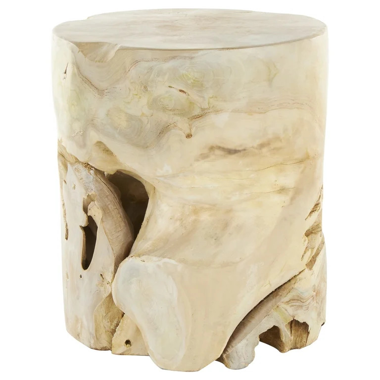 DecMode 15" x 18" Light Brown Teak Wood Handmade Live Edge Tree Stump Accent Table with Natural C... | Walmart (US)