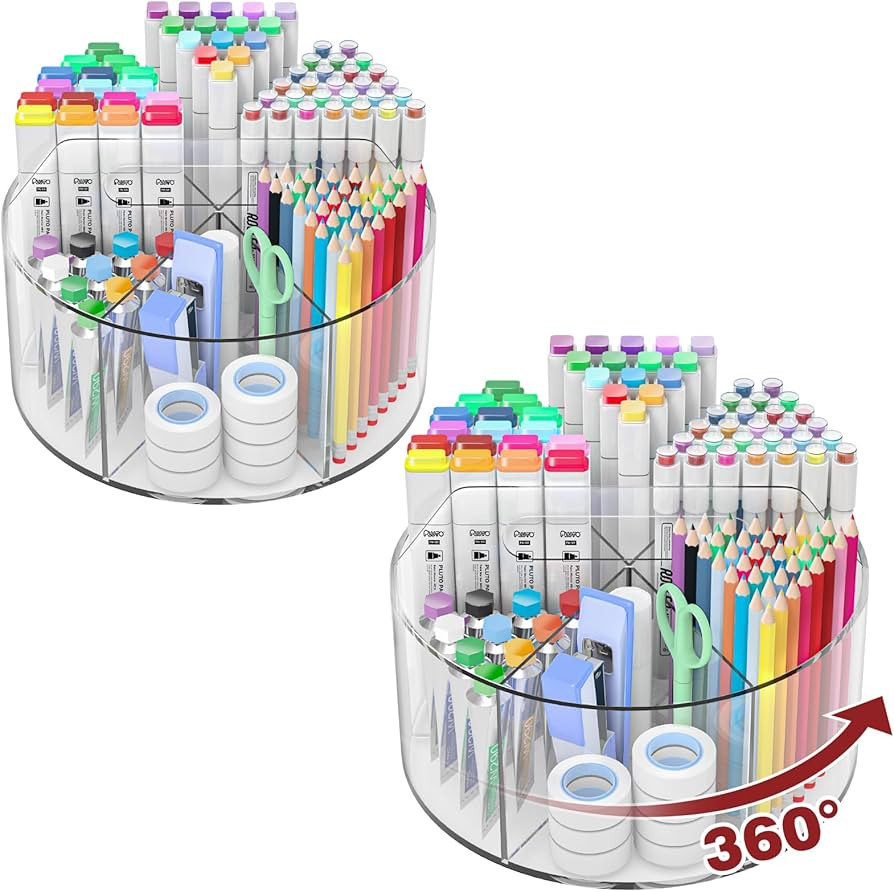Absonic 2 Pack Acrylic Pen Organizer, 360 Rotating Clear Colored Pen and Pencil Crayon Marker Hol... | Amazon (US)