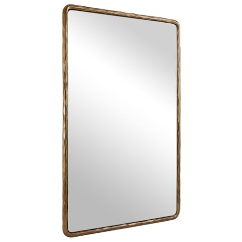 ANDY STAR Hand-Forged Gold Bathroom Mirrors for Wall, 30x40 Inch Vintage Solid Steel Metal Frame Bathroom Vanity Mirror, Antique Rounded Rectangle Wall Mirror, Hangs Horizontally or Vertically | Amazon (US)