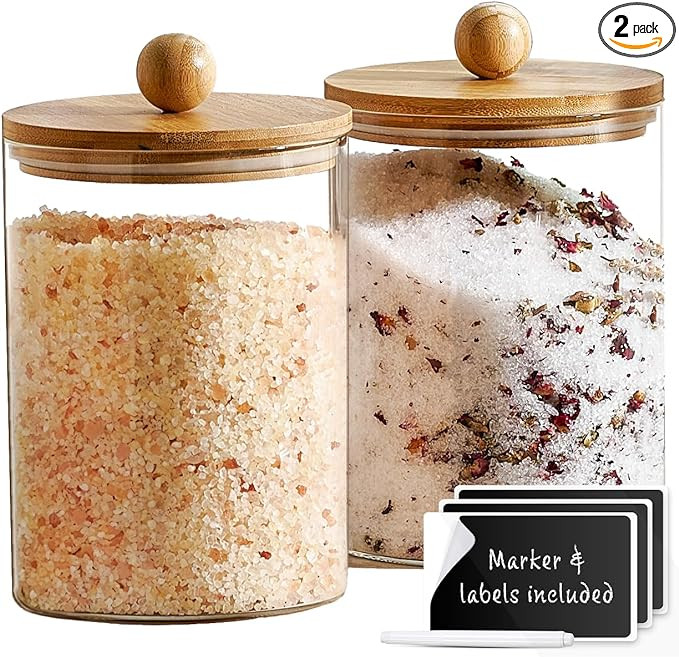 Large Glass Canister Set for Kitchen Counter with Airtight Bamboo Lids + Marker & Labels - Cookie... | Amazon (US)