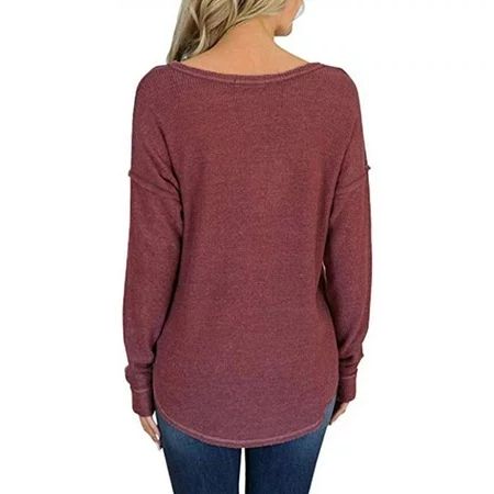 Womens Waffle Knit Henley Shirts Long Sleeve Shirt Tops V Neck Tunics | Walmart (US)