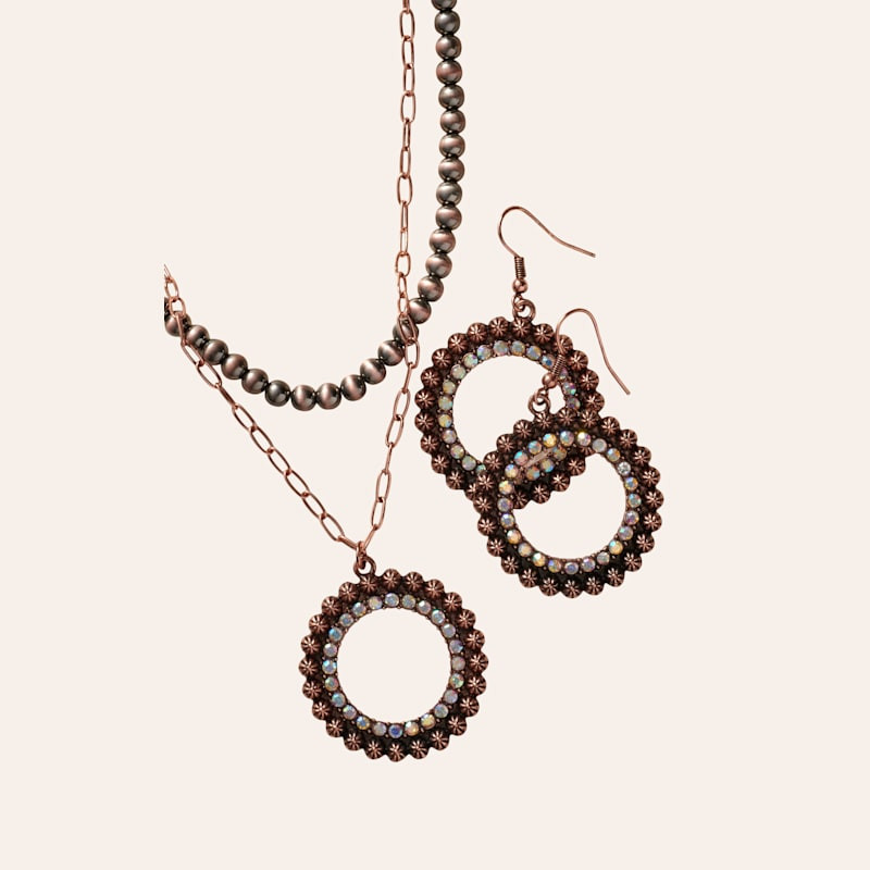 806 by Pink Panache Copper Navajo Pearl & Crystal Bling Jewelry Set | Cavender's