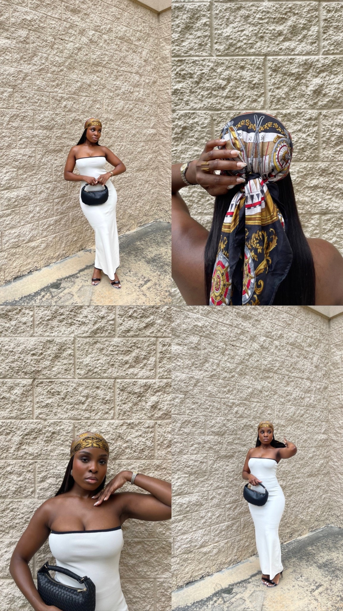 Fitted cream maxi dress, summer dress, strapless dress, silk head wrap, silk bohemian paisley print scarf