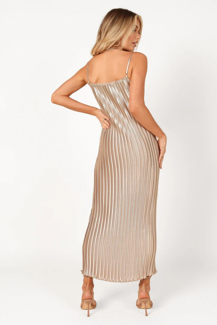 Liza Pleated Maxi Dress - Gold | Petal & Pup (US)