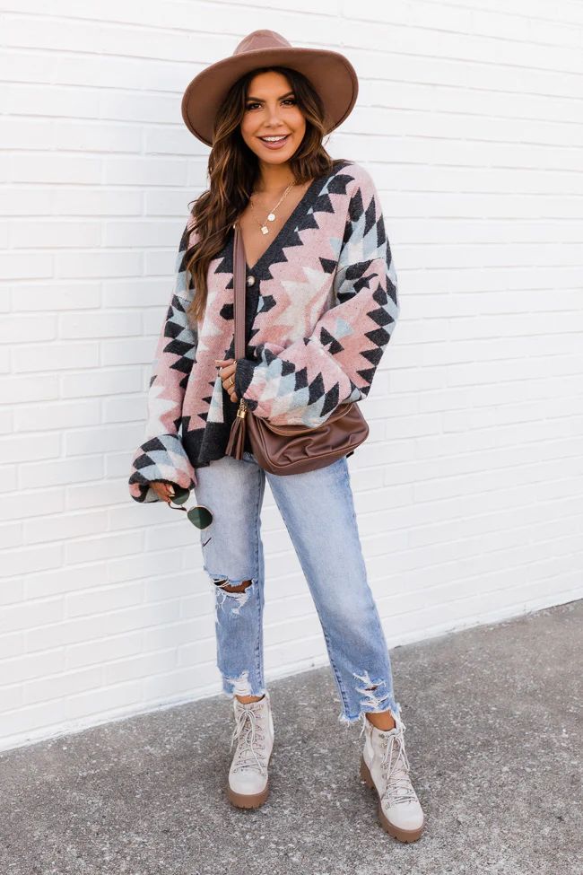 Sing The Tune Charcoal Oversized Southwestern Print Cardigan FINAL SALE | The Pink Lily Boutique