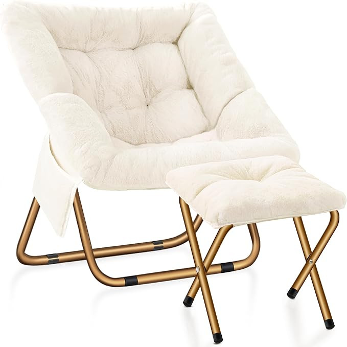 Comfy Saucer Chair, Foldable Living Room Chairs, Soft Faux Fur Lounge Chair for Bedroom, Reading ... | Amazon (US)