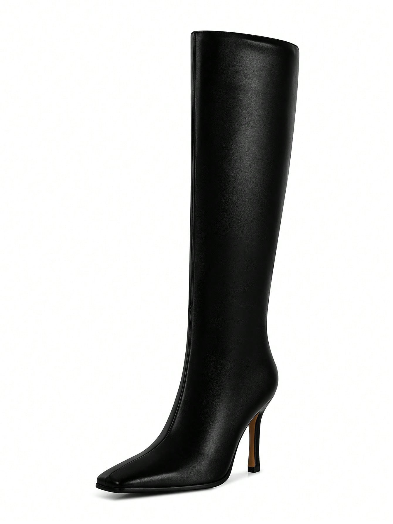 TrendsWomen's Solid Knee High Boots Fashion Zipper Square Toe Stiletto Thin High Heels Boots Part... | SHEIN