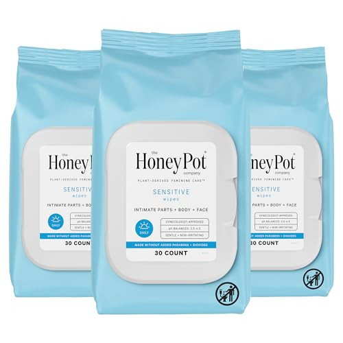 The Honey Pot Company - Feminine Wipes - Daily PH Balancing, Fragrance & Sulfate Free Wipes for Intimate Parts, Body, or Face - Hygiene Products - Sensitive 30 ct (Pack 3) | Amazon (US)