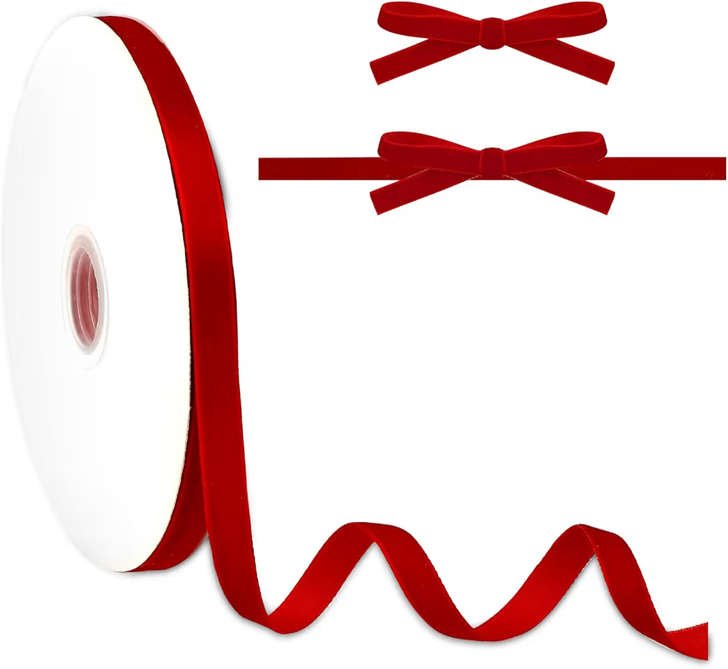 3/8" Red Velvet Ribbon Thin 1cm Skinny Narrow Red Velvet Ribbon Gift Wrap Ribbons 25 Yards Fabric... | Amazon (US)