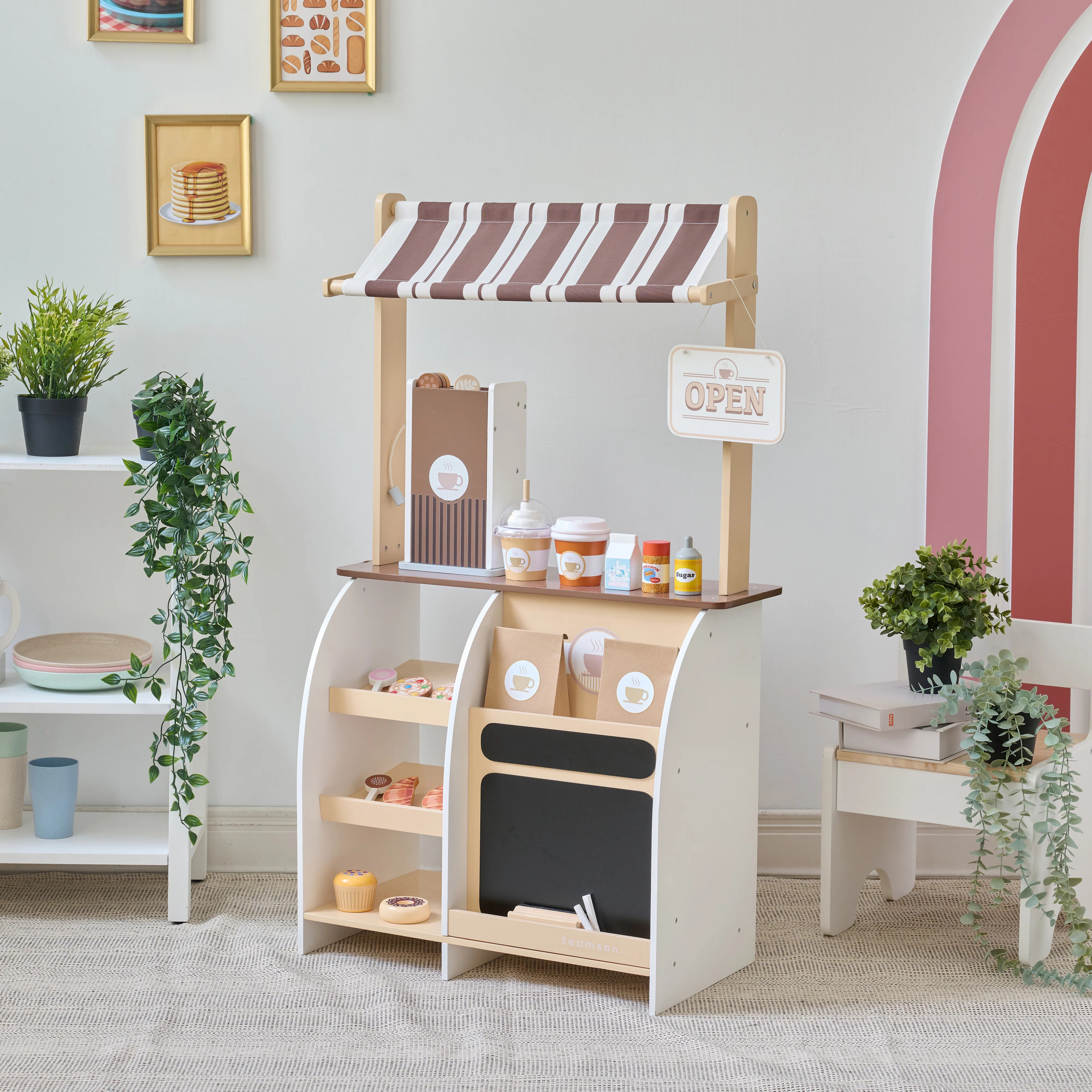 Teamson Kids Espresso Treats Wooden Coffee Stand With 29 Pcs Accessories | Wayfair North America