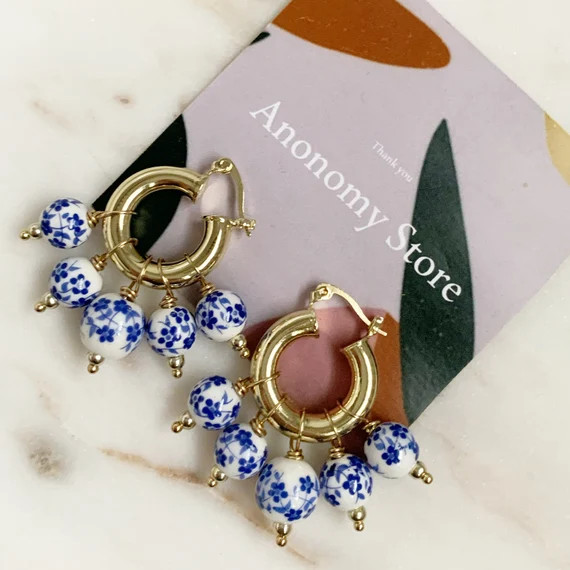 Blue and White Porcelain Hoop Earrings | Etsy Mexico | Etsy ROW