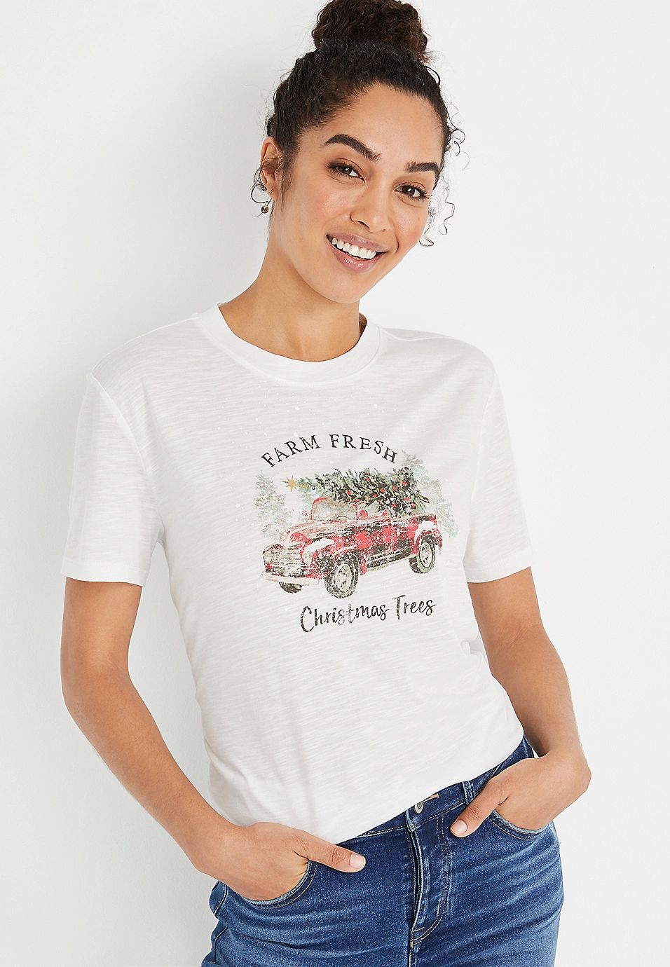 Holiday Truck White Oversized Graphic Tee | Maurices