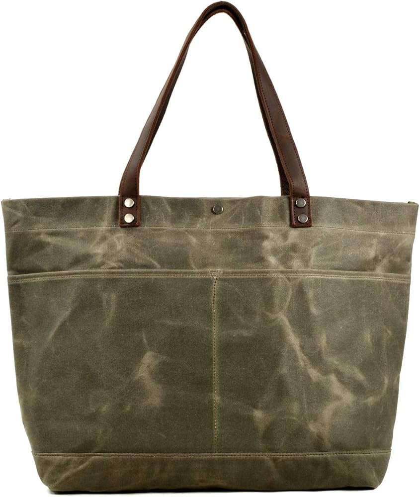 WUDON Waxed Canvas Tote Bag Shoulder Bag for Women | Amazon (US)