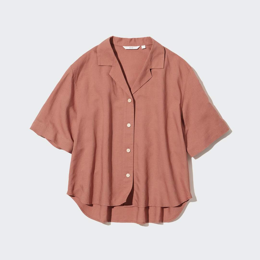 LINEN BLEND OPEN COLLAR SHORT SLEEVED SHIRT | UNIQLO (UK)